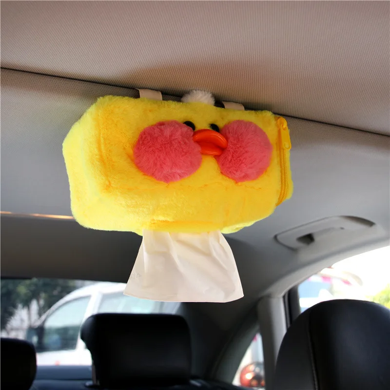 Car Creative Sun Visor Hanging Sunroof Paper Box Cartoon Tissue Storage And Finishing Equipment Plush Material Soft | Автомобили и