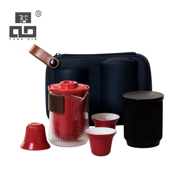 

TANGPIN glass and ceramic teapots with 3 cups portable travel tea sets drinkware