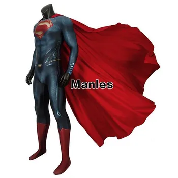 

In Stock Superman Clark Kent Cosplay Costume Man Of Steel Superhero Halloween Cloak Men Jumpsuit Avengers Full Set Male L XL XXL