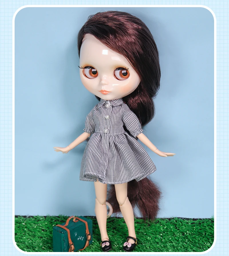 Heather – Premium Custom Neo Blythe Doll with Brown Hair, White Skin & Shiny Cute Face 1