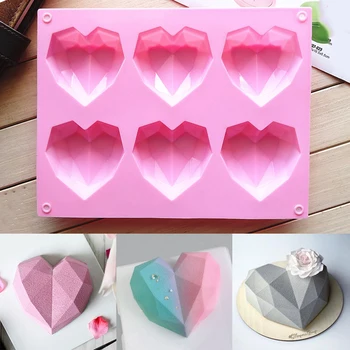 

6 Cavity Diamond Love Silicone Cake Mold Silicone 3D Heart Shape Mould Fondant Cake Chocolate Baking Mold Modelling Decor Tools
