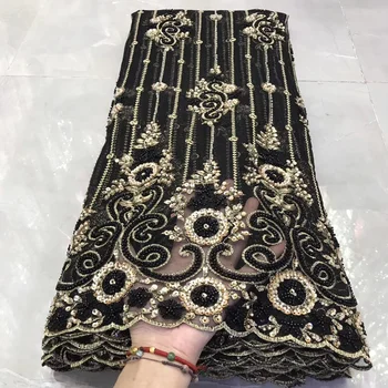 

Latest High Quality African Lace Fabric Beaded Heavy Embroidery French Tulle Lace Fabric with Sequins Nigerian Luxury Lace