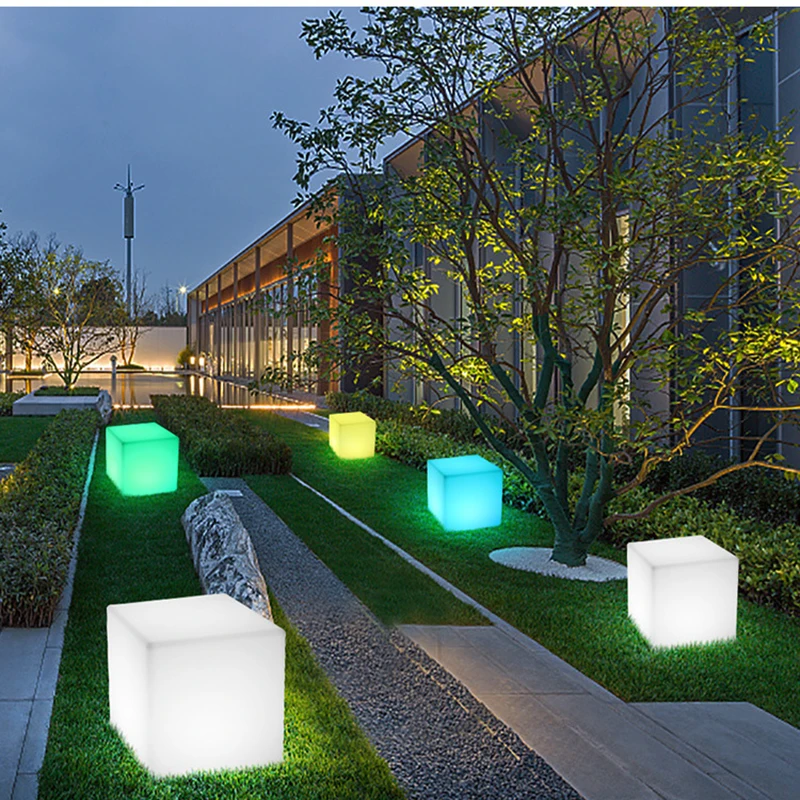 Cubo de luz LED para exteriores, iluminación paisaje, jardín, taburete de cubo interiores, dormitorio, boda, lámpara de piscina, control remoto - AliExpress