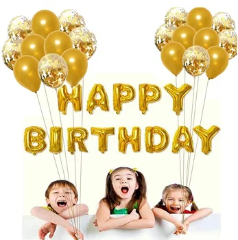 

34pcs/lot Gold Confetti Happy birthday letter foil Balloons helium boy/girl birthday party decoration baby shower supplies