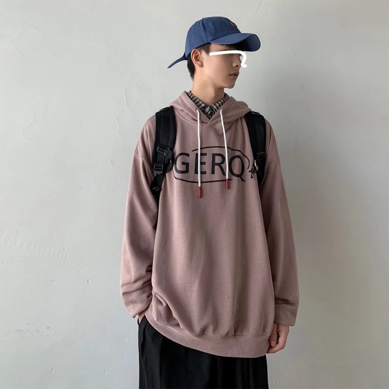 

2019 Autumn And Winter Men's New Casual Solid Color Letter Printing Hooded Hoodies Loose Temperament Trend Cotton Harajuku