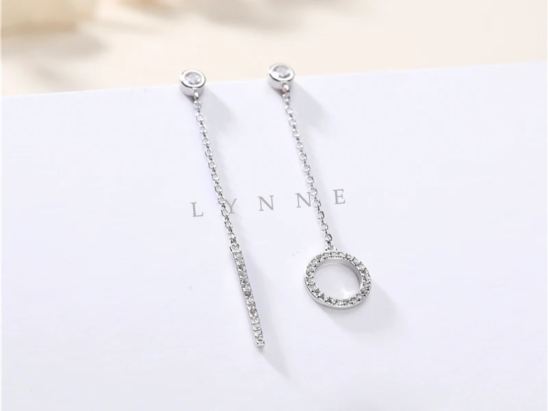 Heißer Verkauf Asymmetrie Runde Und Lange Streifen Zirkon Ohrringe 925 Sterling Silber Strass Anhänger Ohrring Frauen Schmuck Geschenk – Detail 9