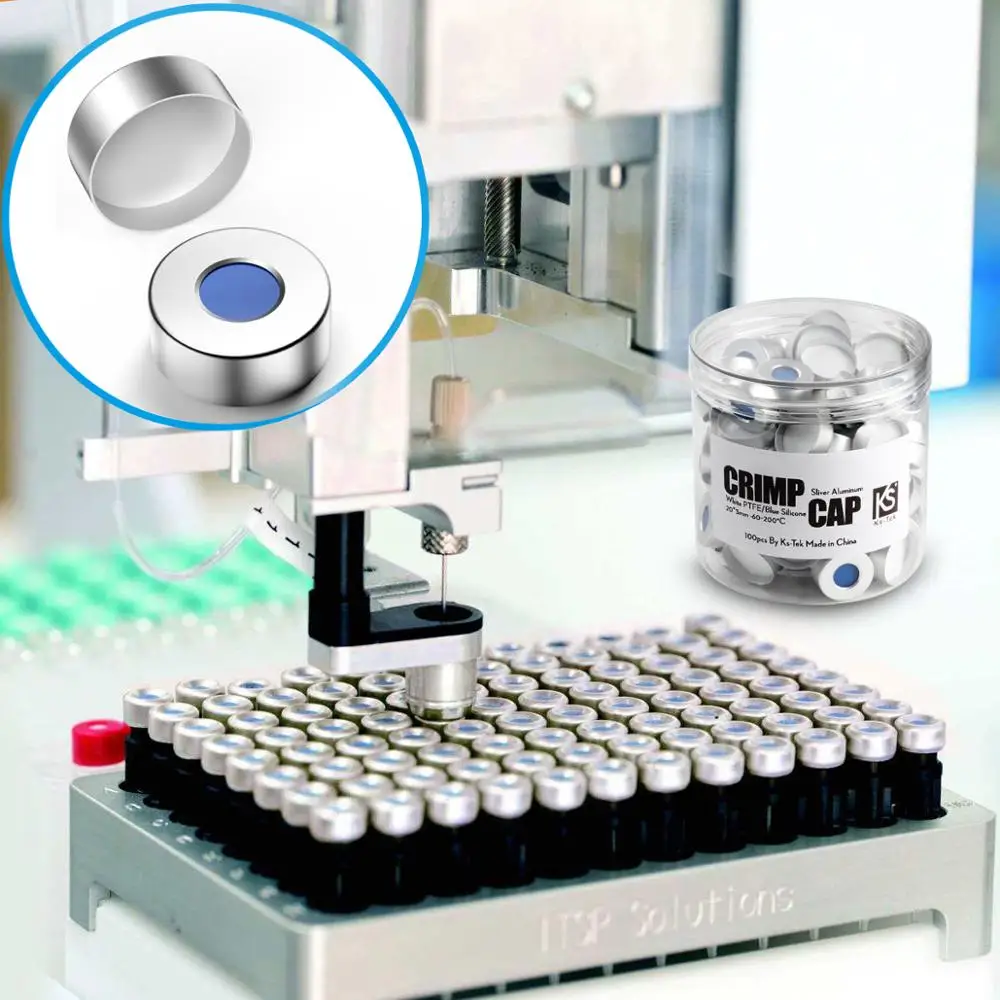 20mm*3mm Aluminum cap with White PTFE/ Blue Silicone septa for 22mm bottleneck sample bottle Jaw Chromatography vial 100pcs