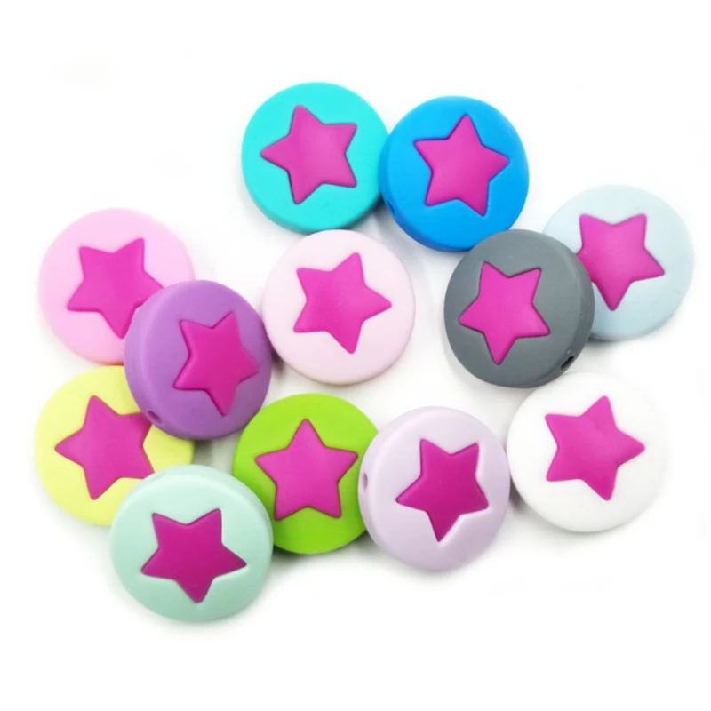

5 Pcs Silicone Beads Star Teether Baby Nursing Chew Safe DIY BPA Free Pacifier F42F