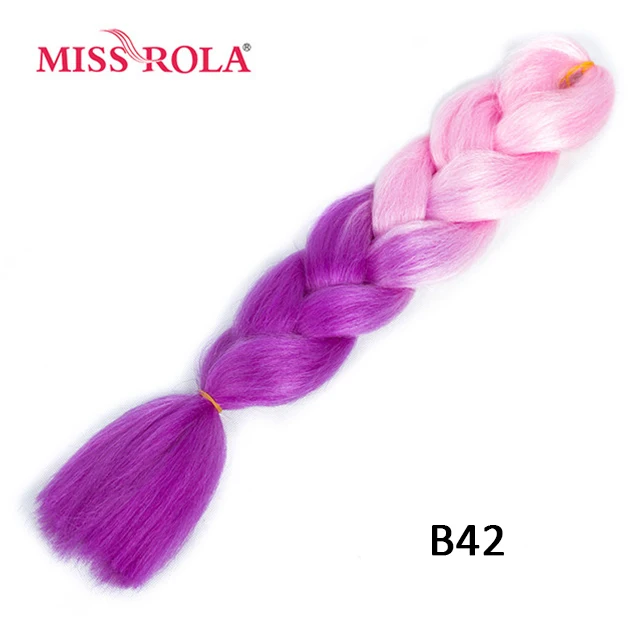 Miss Rola Synthetic Support Wholesale 100g 24 Inch Jumbo BraidsPink Green Yellow High Temperature Fiber Ombre Hair Extensions B42