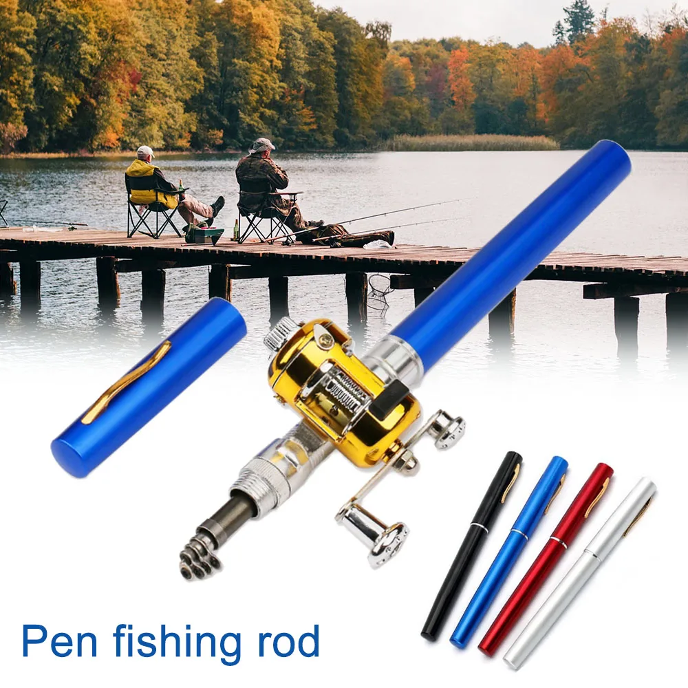 

Mini Fishing Rod Pen Balight Portable Pocket Telescopic Folded Telescopic River Lake Fishing Rod with Reel Wheel Travel Rod