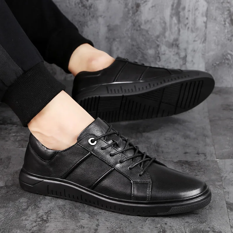 

Men's Genuine Leather Shoes Casual Sneakers Male Fashion Skateboard Shoes Soft Flats Sneakers Men Outdoor business dress Shoes 5