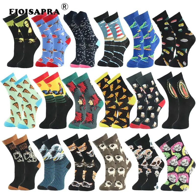 

[EIOISAPRA]Quality Casual Colorful Funny Novelty Combed Cotton Animal Food Pattern Hip Hop Calcetines Hombre Sox For Men's Gifts
