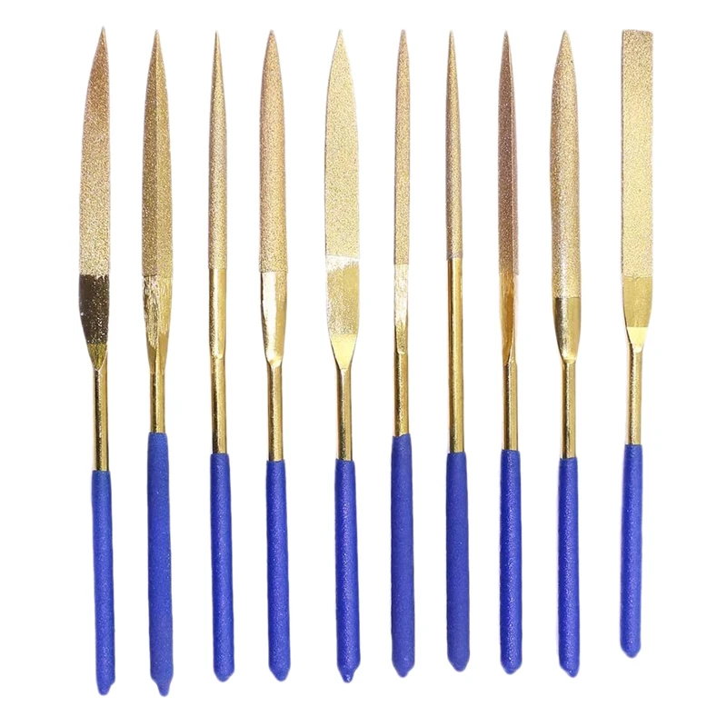 

10Pc Precision Diamond Rasp Needle File Set Diamond Assorted File Hand Tools for Metal and Wood Processing-Gold