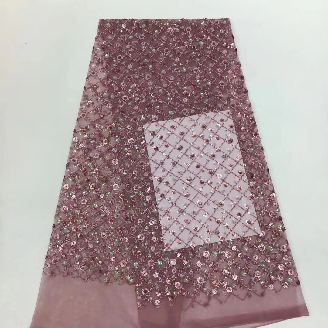 

African Lace Fabric Embroidery 2022 High-quality Nigerian Lace Fabric And Sequins Wedding Dress D3849