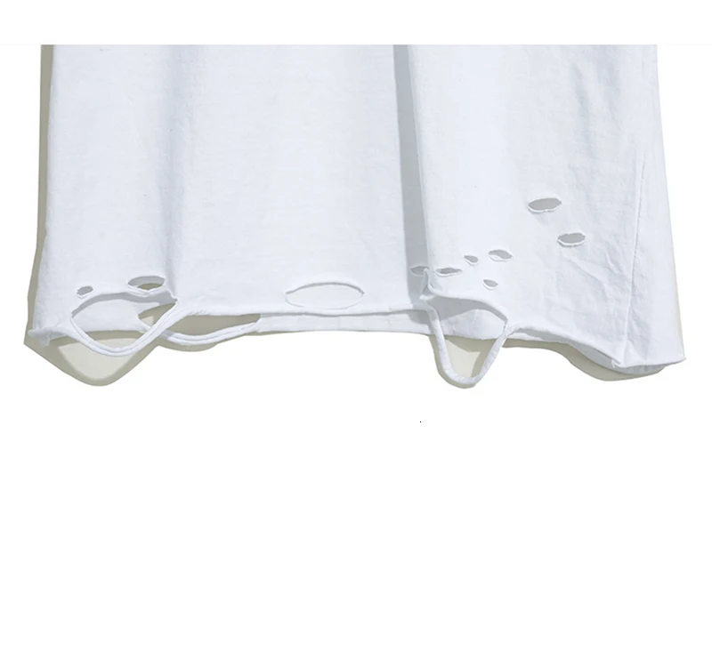 [EAM] Женская белая короткая свободная футболка с дырками, новая модная футболка с круглым вырезом и длинным рукавом, весна-осень, 1M896