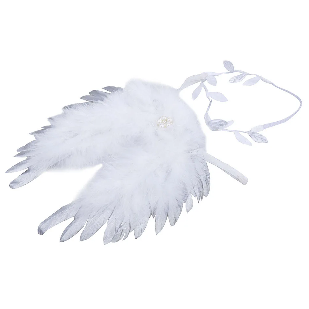 Nishine золотые серебряные крылья Ангела из перьев с ободок с листьями повязки для волос реквизит для фотосессии аксессуары для новорожденных