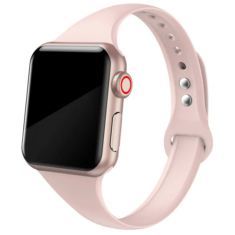 Тонкий кожаный чехол с Ремешок для наручных часов Apple watch 4 полосным 44 мм 40 мм наручных часов iWatch, ремешок 38 мм 42 мм спортивный силиконовый браслет ремешок для наручных часов Apple watch, версии 5/4/3/2/1 38 - Цвет ремешка: pink sand 23