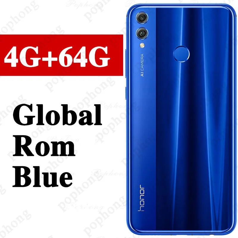 Мобильный телефон HONOR 8X с глобальной прошивкой, 4 ГБ, 64 ГБ, Восьмиядерный процессор Kirin 710, 6,5 дюймов, Android 9,0, 3750 мА/ч, сканер отпечатков пальцев, 20 МП - Цвет: 4G 64G Blue