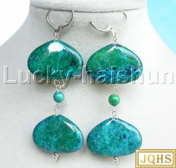 

AAA natural 8" 21X30mm oval green chrysocolla Earrings 18KGP hoop j13266