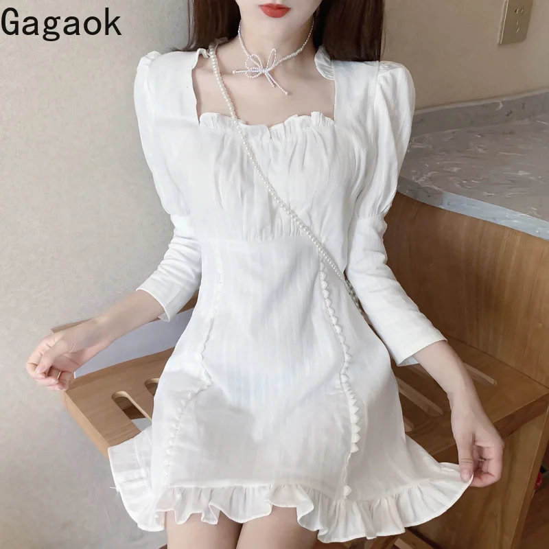 Gagaok женское офисное Дамское Платье Весна-Осень Новые однотонные женские модные
