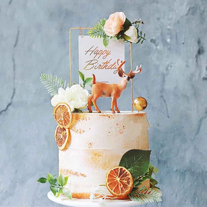 

Cake Topper Personalised Animal White-tailed Deer Decoration FlowerIron Bronzing Acrylic Card Happy Birthday Party Dress Up