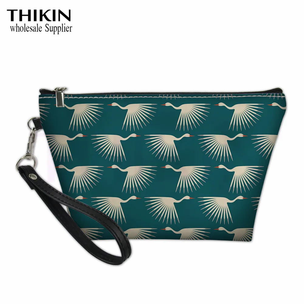 

THIKIN Art Deco Cranes Print Travel Toiletry Bag Organizer for Females Makeup Bag Ladies Make Up Bags for Women Cosmetic Cases