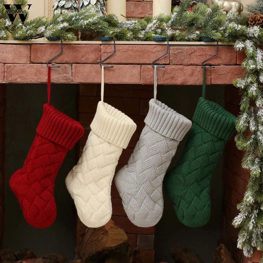 Новинка; 1 шт. носки; модные мягкие удобные рождественские однотонные вязаные многоразовые повседневные яркие подарочные сумки; украшения для рождественской елки