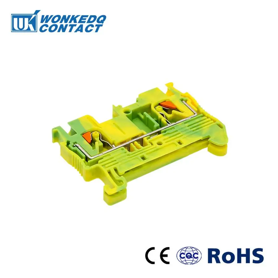 10Pcs PT2.5-PE Push-in Ground Feed Through Protective Earth PT 2.5PE Wire Electrical Connector Din Rail Terminal Block PT 2.5-PE