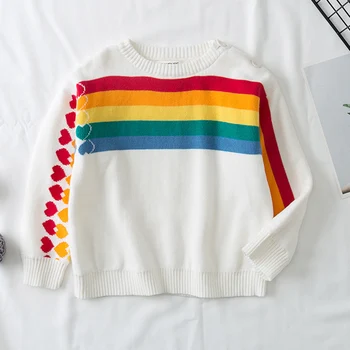 

Baby Girl Sweaters Striped Rainbow Children Sweaters Autumn Winter Girls Sweaters Knit Toddler Kids Pullover Korean Clothes