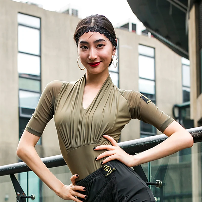 Green Top B Топы Для латинских танцев, Женский танцевальный купальник, комбинезон, Современные топы, стандартные рубашки для бальных танцев, профессиональная практика, топы для латинских танцев, L2862 - Цвет: Green Top B