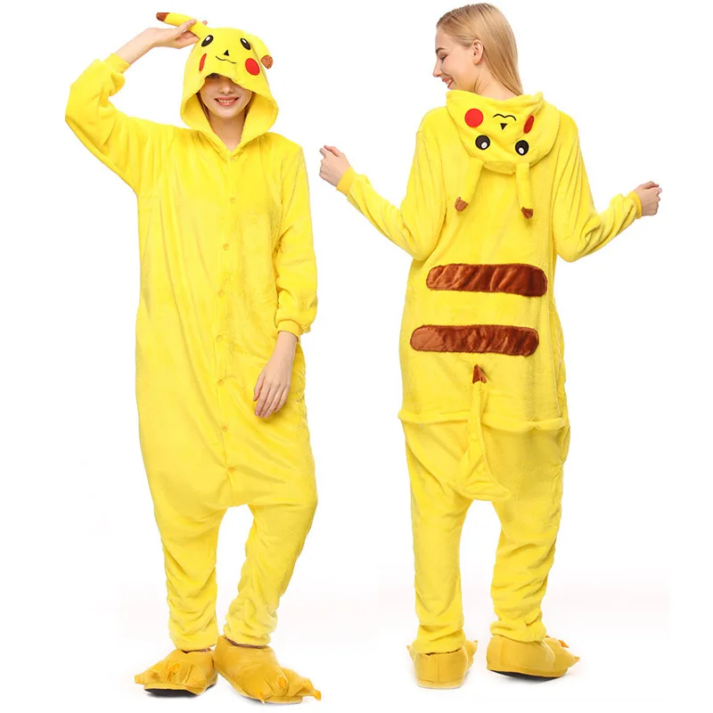 Compre Pijama adulto amarelo pikachu kigurumi animal pijamas cosplay traje  camisola novo