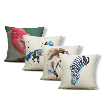 

Watercolor Furry Pillowcase Zebra Bird Cartoon Animal Throw Pillowcase Bedroom Large Decoration Polyester Linen Cushion Cover