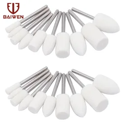 Tampon de polissage monté sur feutre de laine, pour meuleuse d'angle, tête de meulage pour perceuse Dremel, tige de 3mm, 5/10 pièces 