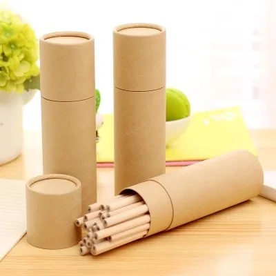 Wooden HB 17.2cm Environment pencils 30pcs continuously core kraft paper barrel cask circular hexagonal triangle free shipping 30pcs kraft paper pen sleeves single pen paper tube gift pen protective holder