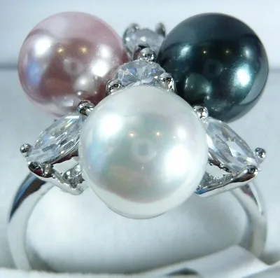 wholesale 8mm milticolors black pink and white shell pearl flower fashion ring(#7.8.9) | Украшения и аксессуары