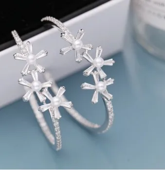 

fashion low pirce high quality diamond crystal flower circle End-customized 925 silver lady's earings 23.5hh