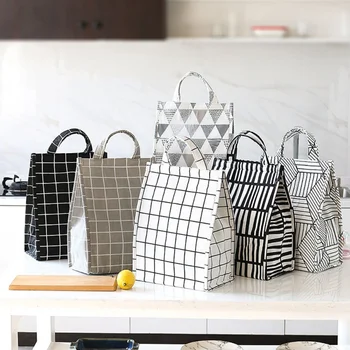 

Portable Geometric Patterns Lunch Bag Waterproof Cold Lunch Bag Durable Aluminum Foil Insulation Lunch Bag Large Capacity Tote