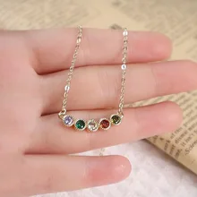 

Colorful Birthstone Necklace For Women Gold Round Zircon Clavicle Chain Pendant Necklaces Couple Choker Jewelry Collier Femme
