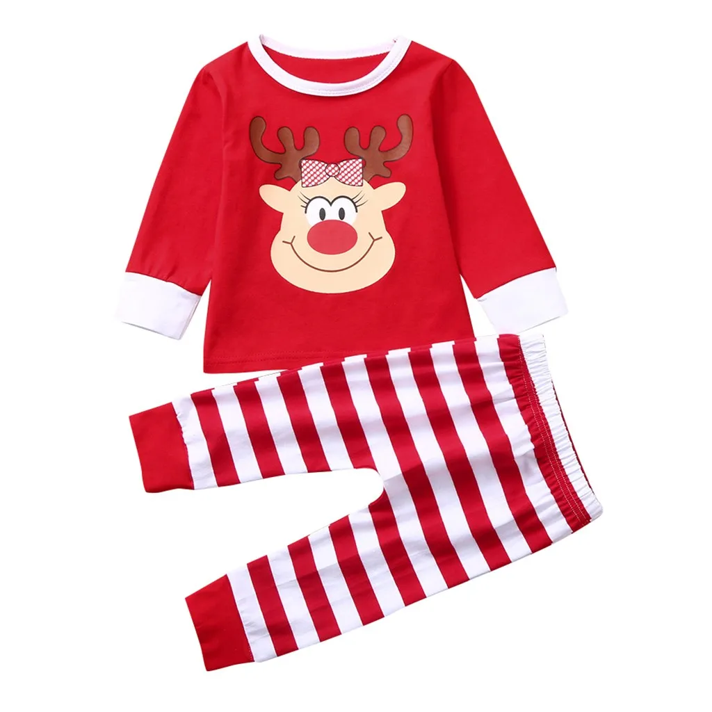 ARLONEET Toddler Baby girls boys Christmas set Striped tops+Pants Outfits Xmas Santa Pajamas suit casual sleepwear clothes CO23