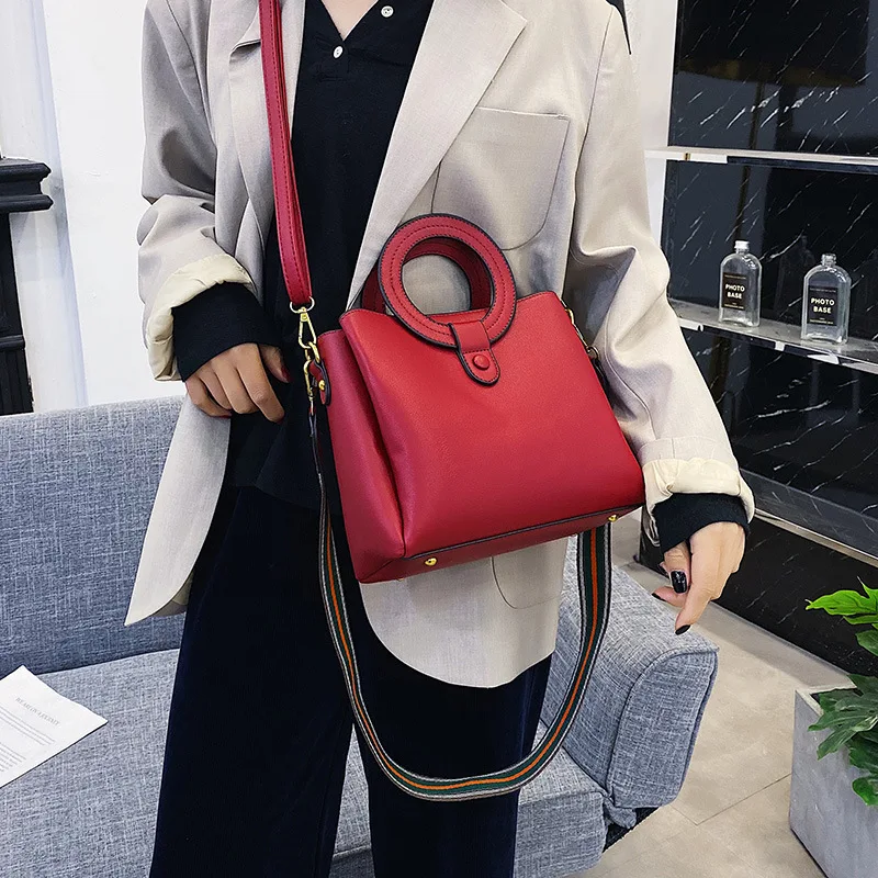 

Round Handle Handbag WOMEN'S Bag 2019 Autumn And Winter New Style Retro Multi-Compartment PU Shoulder Bag Large Capacity Shoulde