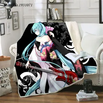 

Anime Hatsune Miku 3D Printed Fleece Blanket for Beds Thick Quilt Fashion Bedspread Sherpa Throw Blanket Adults Kids 07
