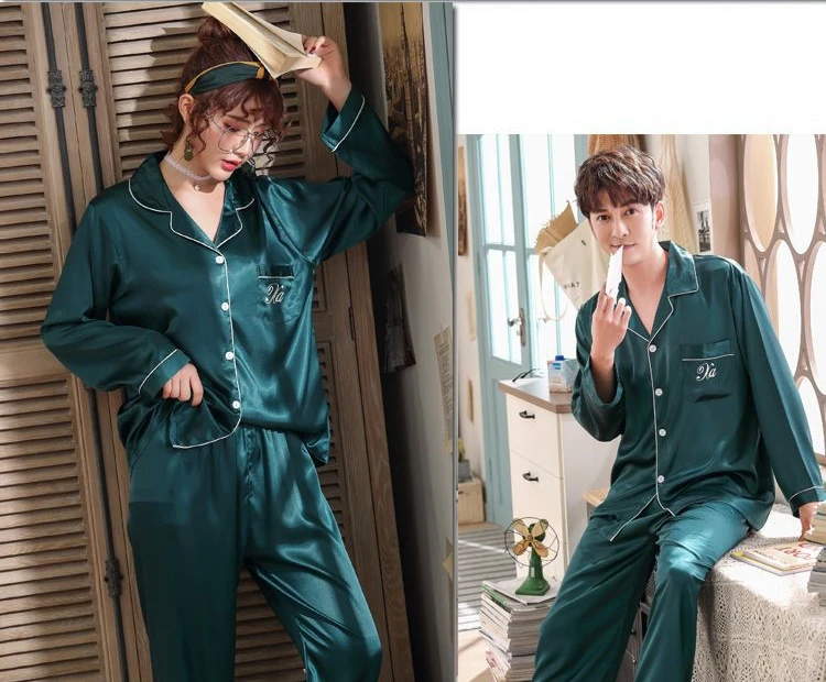 Luxury Pajama suit Satin Silk Pajamas Sets Couple Sleepwear Family Pijama Lover Night Suit Men & Women Casual Home Clothing black pajama pants