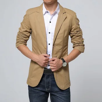 

4XL Plus Size Korean Style Mens Blazer Slim Fit Cotton Suit Jacket Black Blue Male Blazers Men Coat Work Wedding Wear