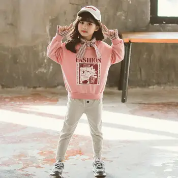 

Children Clothing Suit Girls Spring Autumn 2020 Long Sleeve Plaid Bow Sweatershirt + Corduroy Pants Sets Teenage Korean Costume