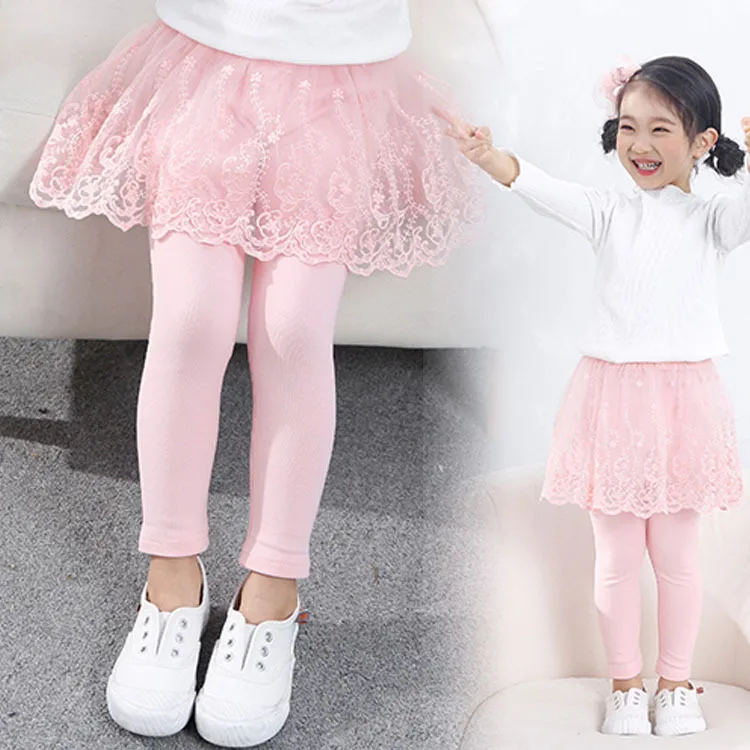2023CottonBabyGirlsLeggingsLacePrincessSkirtpantsSpringAutumnChildrenSlimSkirt