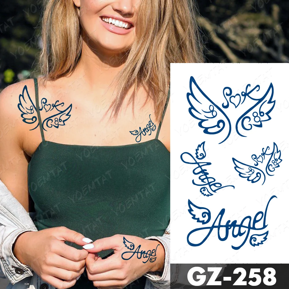 Juice Lasting Ink Tattoos Body Art Waterproof Temporary Tattoo Sticker Star Totem Tatoo Arm Fake Wings Angel Love Tatto Women tattoo sticker temporary tattoos
