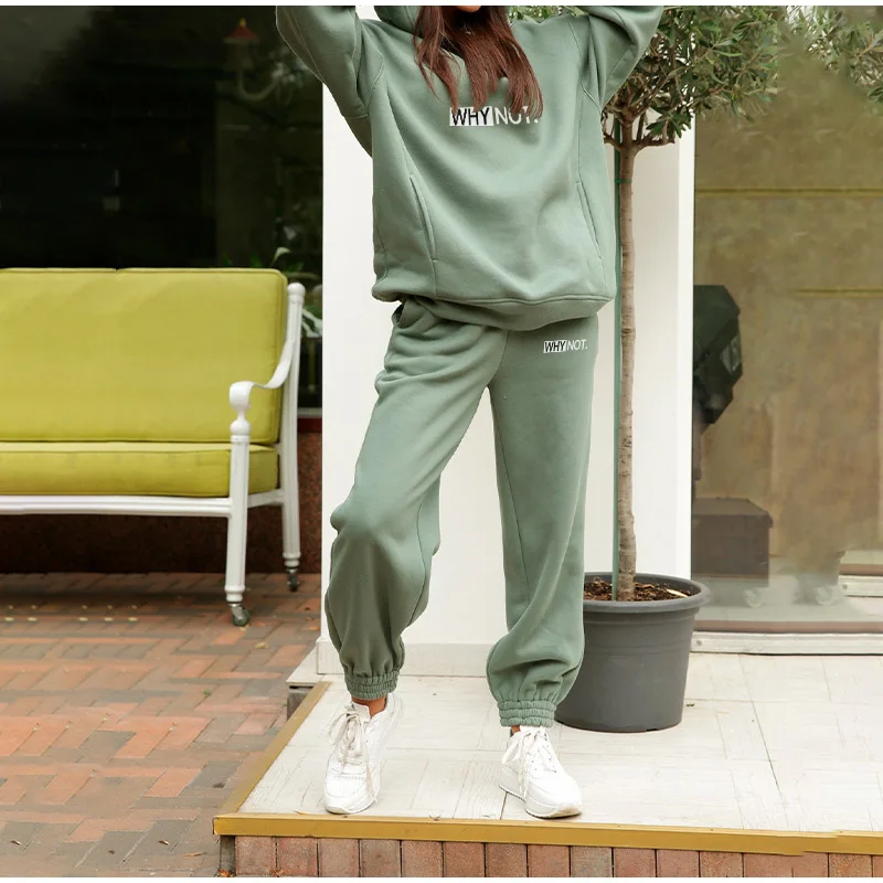 Two Piece Set Casual Fleece Tracksuit Women Winter 2021 Women's Sets Oversized Hooded Long Sleeve Hoodie Sport Pants Lady Suit