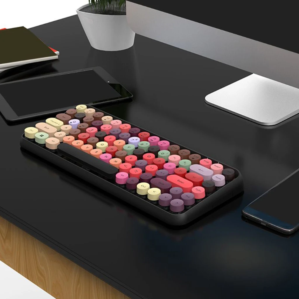 308i Bluetooth Wireless Keyboard Round Key 84 Keys Computer Gaming Keyboard Round Keycaps for Office Laptop Tablet