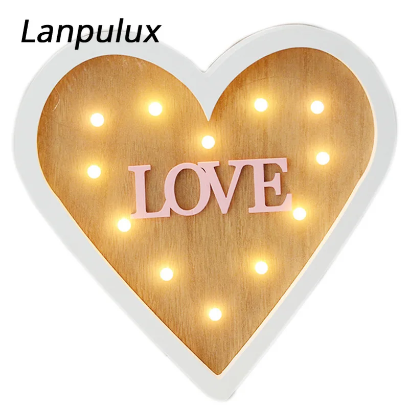Lanpulux 3D Деревянный любовь светодиодный ночник в форме сердца любовь письмо девушка прикроватная лампа вечерние Настенная Декорация освещение приспособление