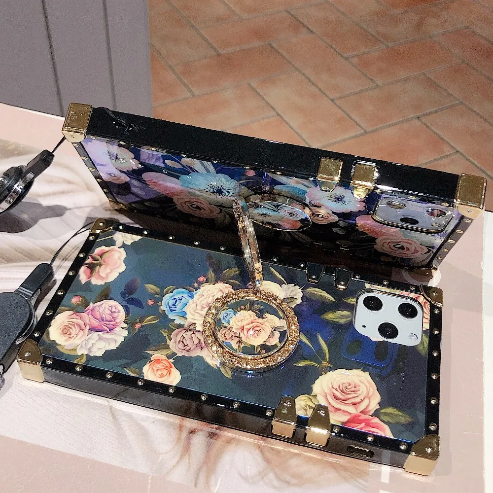 For Samsung Note10 Plus Note9 8 S10 Plus S10e S8 S9 A70 A50 A20 A30 M30 M20 Case Square Diamond Stand Blue Ray Rose Flower Cover (4)